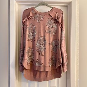 Democracy Burnout Paisley Hi-Lo Sweater Long Sleeve Mauve Top